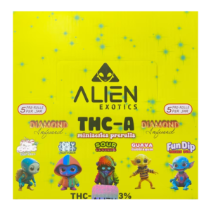 Alien Yellow Exotics Diamond Infused Thc-A Mini Preroll Mix Flavors 5pc Jar-25Jar Display