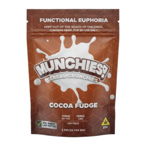 Munchies 10mg D9 THC 10mg CBD 5 Pack Cocoa Fudge distributed by Royal Smoke Distributor.